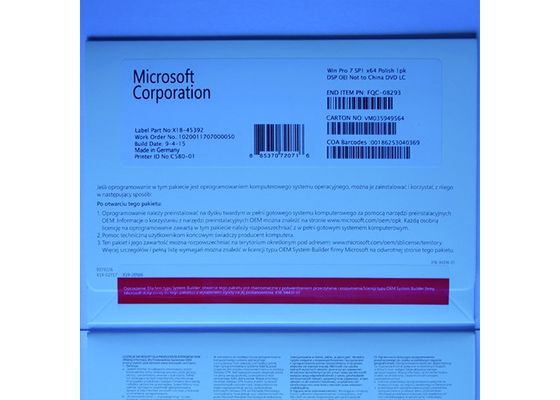 Porcellana Bit completo dell'OEM 64 di versione del Pro Pack di Windows 7 con l'autoadesivo genuino di chiave del COA fornitore