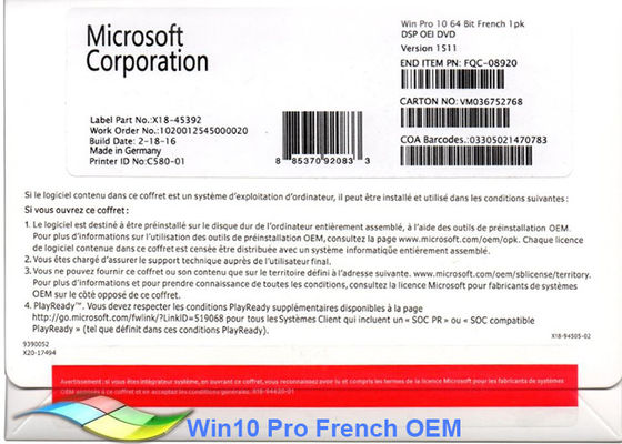 Porcellana OEM commerciale dell'autoadesivo 64Bit dell'OEM di 100% Windows 10 originali pro fornitore