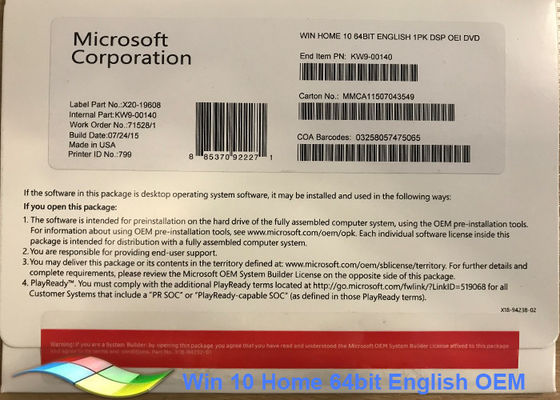 Porcellana Licenza domestica di Windows 10 di chiave del prodotto della casa chiave del prodotto della casa di Windows 10 di versione/del software/Windows completi 10 di vittoria 10 pro fornitore