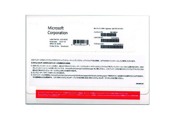 Porcellana Versione professionale FQC-08914 di Janpanese dell'autoadesivo del bit dell'OEM 64 di Microsoft Windows 10 fornitore