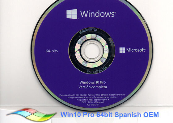 Porcellana Bit 64 Dvd di Windows 10 dell'autoadesivo dell'OEM di Windows 10 spagnoli genuini di versione pro fornitore